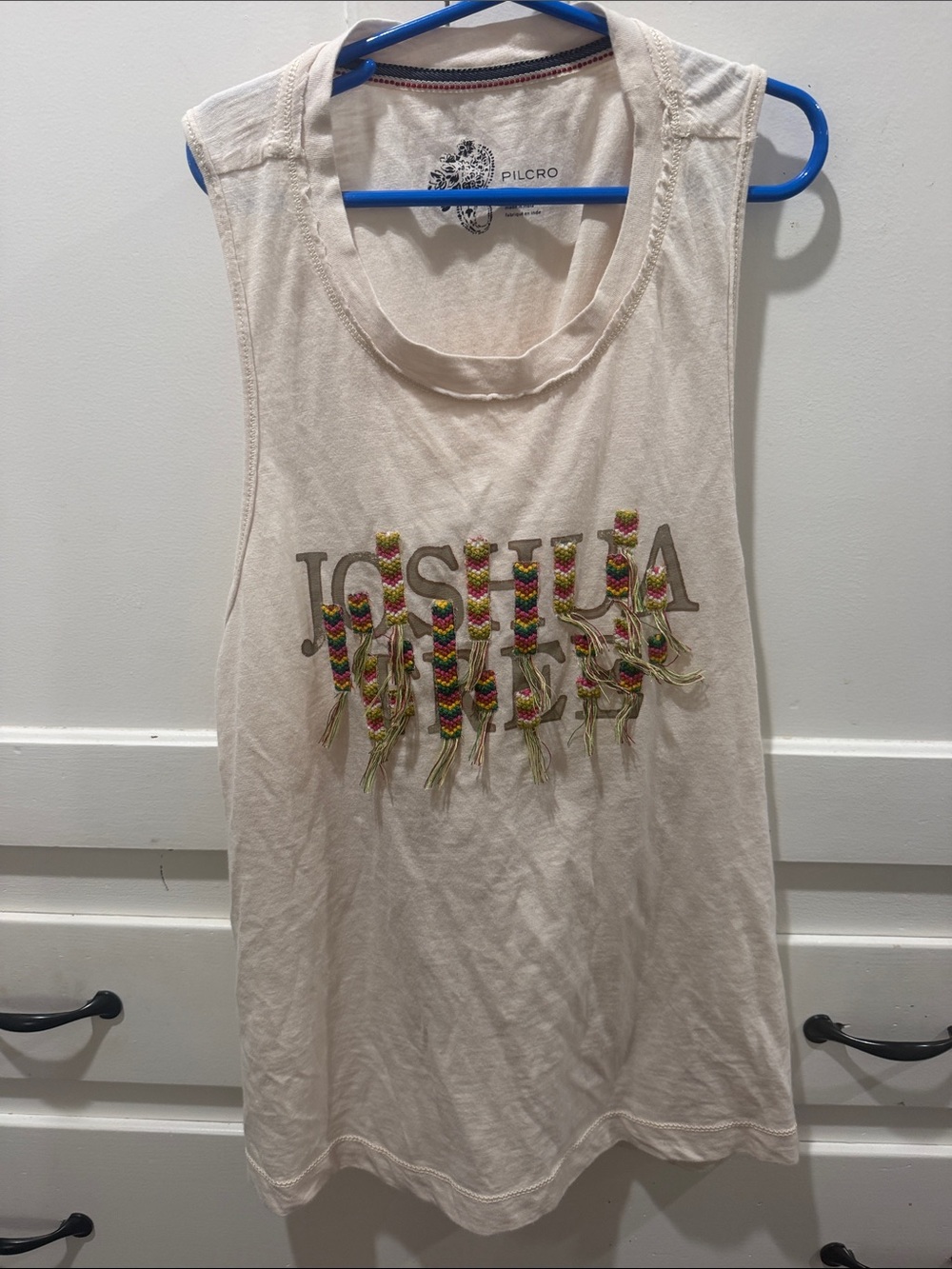 Pilcro Cream Tank Top with Colorful Braided Fringe 'JOSHUA TREE'